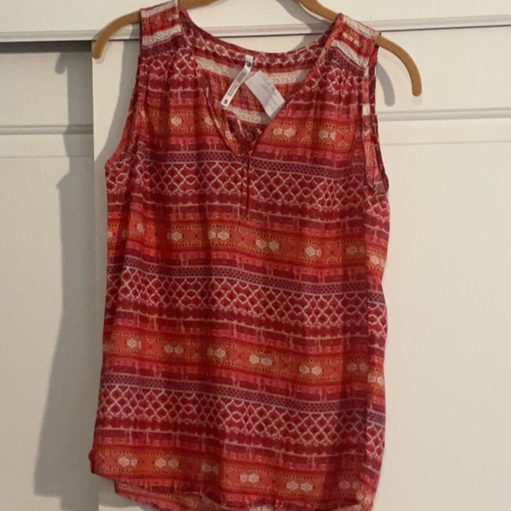 Khul Cotton Silk Blend Tank Top With Crochet Detail size Small